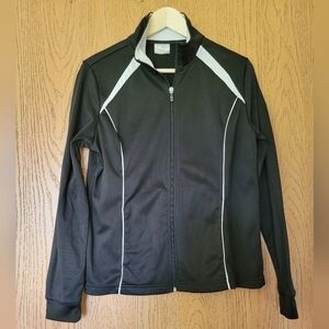 Danskin Now black w/white piping collared zip up sweatshirt L 12/14